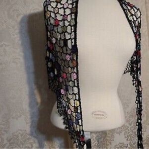 Elegant Vintage Multicolor Crochet Shawl